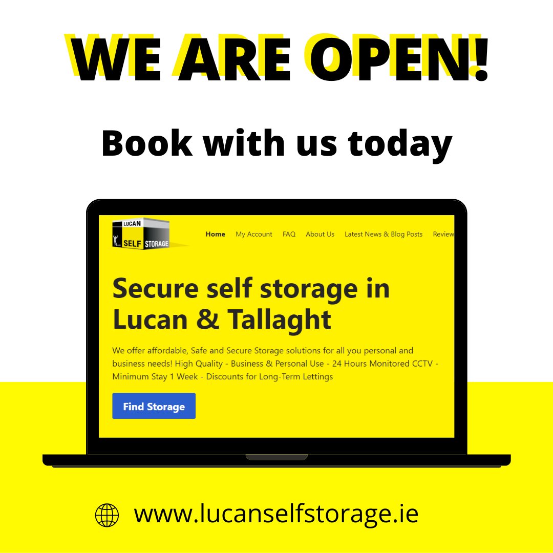 WmOBrienStorage's tweet photo. We Are Open!
If you would like to book your own personal Self Storage Unit - check out https://t.co/prWF4rg4FK
Or ring 01 6855750 to speak to one of our experts today!
#storage #selfstorage #internalstorage https://t.co/iGbdMCIS7A