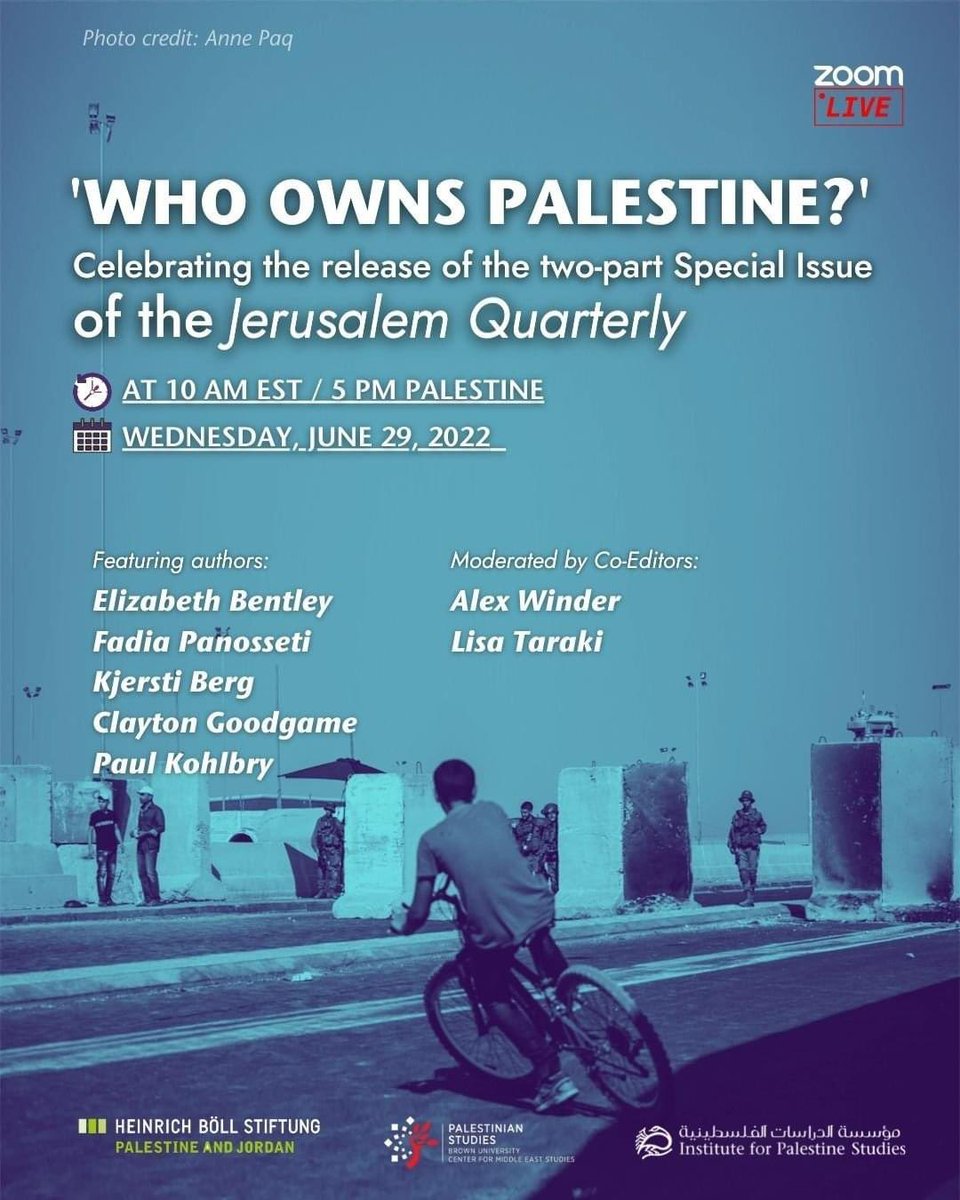 JQuarterly's tweet photo. ~TOMORROW~ Join us for the online event: "Who Owns #Palestine?" Celebrating the Release of the Two-Part Special Issue of the #Jerusalem Quarterly (JQ 88 &amp; JQ 89). 

Follow the link to register: https://t.co/TuTwn69bQd #AcademicTwitter https://t.co/juOcmRuY3M