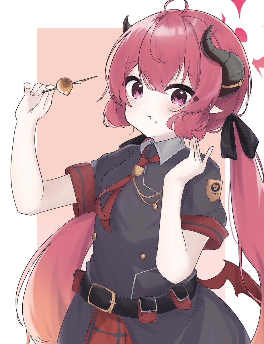 1girl food horns solo twintails halo wagashi  illustration images