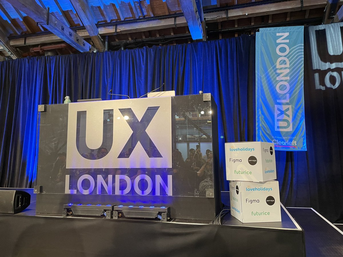 #uxlondon kicking off in a few minutes and I’ll be first one up to speak. See on from the stage!