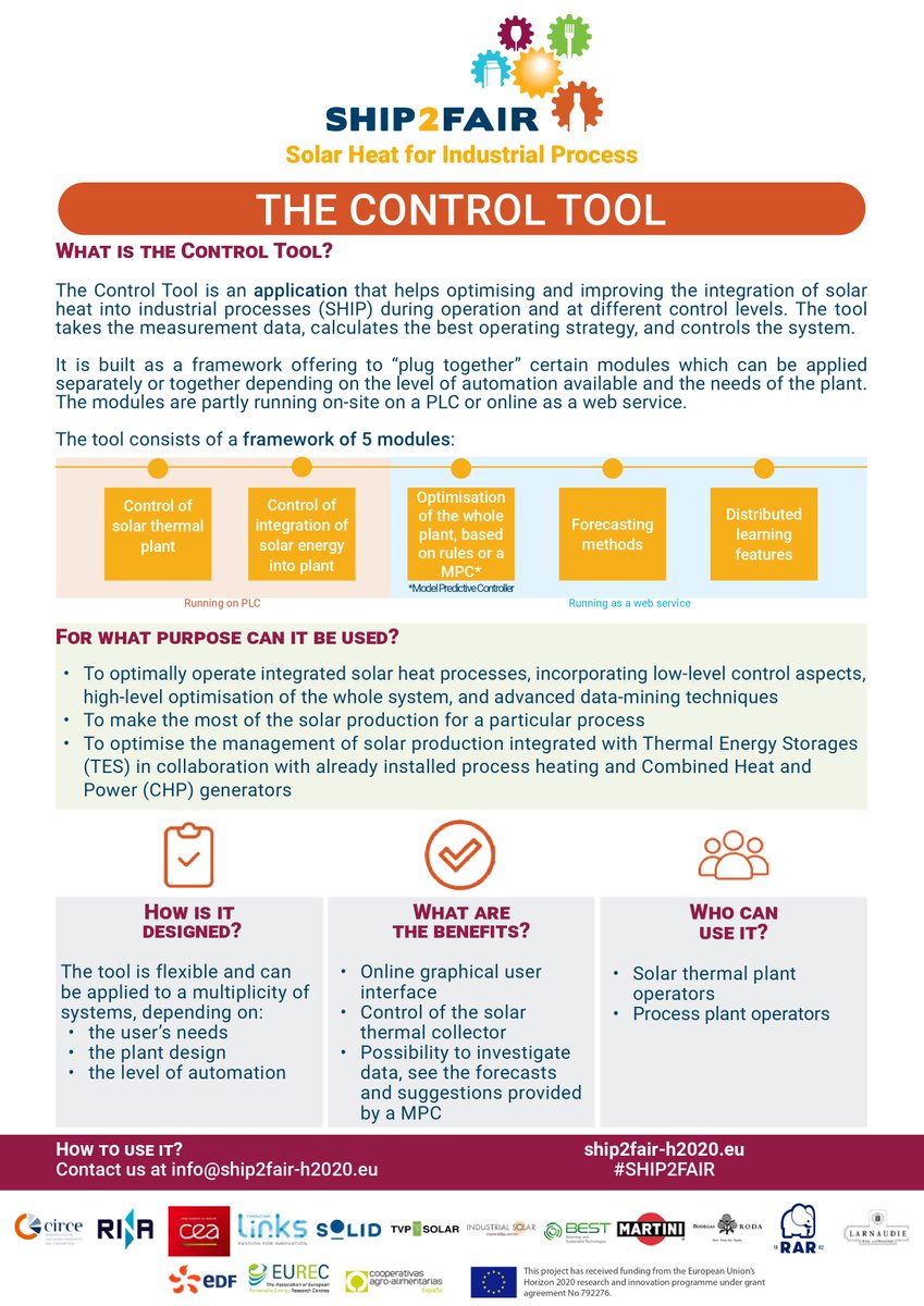 SHIP2FAIR's tweet photo. #SHIP2FAIR's control tool is an application that optimizes the management of process heating systems through a live monitoring oriented approach.
Check out our factsheet for more information 👇
#controltool #solarthermal #solarheat https://t.co/yJEr6RWbOU