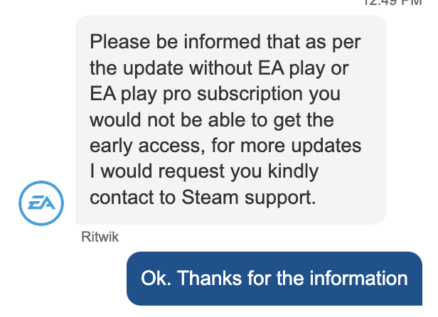 AntonioFerraz86's tweet photo. @Formula1game I talked to EA support. They want me to sign up to EA Play. I couldn't find any information about that on Steam when I bought the game. Anyone know about this? https://t.co/23hfWMhdbJ