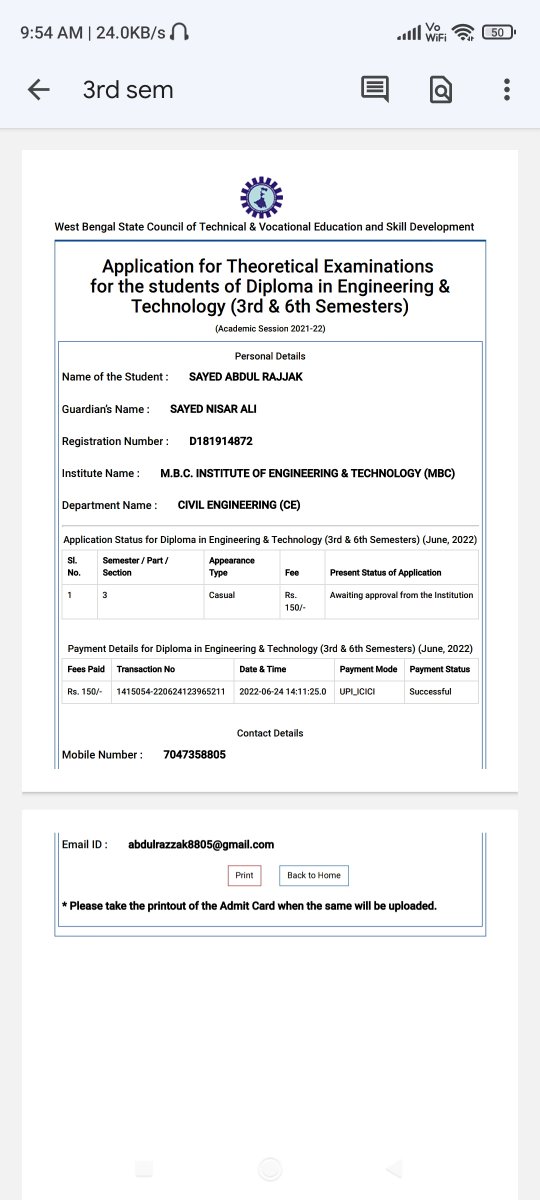 Badshagaming1's tweet photo. @OfficialWBSCTE i can't download admit card 3rd sem casual
My registration number - D181914872
I fill up online form and also approve from college latter. https://t.co/ThgJbqjU45