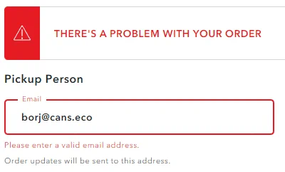 Error on the Free Store Pickup tab on ae.com checkout 