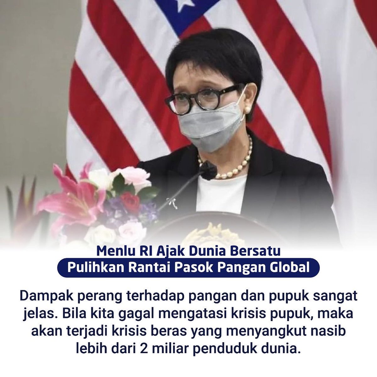 kemlugarislucu's tweet photo. Dampak perang terhadap pasokan pangan global sangat berpengaruh maka Menlu RI mengajak Dunia untuk bersatu pulihkan rantai pasok pangan global🇮🇩 #MenluRI #Kemlu https://t.co/egZuLFCe1A