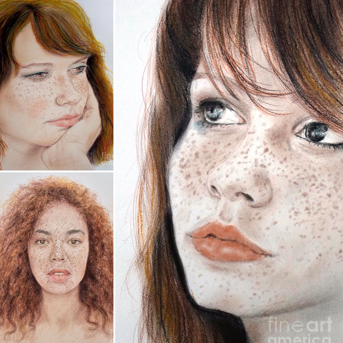JimFitzartphoto's tweet photo. Some from a series of portraits of lovely freckle faced beauties by #JimFitzpatrick https://t.co/dHhzCT6PEY #hyperrealism #realisticportraits #portraits #beauty #portraitart #art #freckles #jimfitzpatrick #drawing #pastels #youngwomen #atimtop60masters #frecklefaced #faces #Irish https://t.co/Lri3cJKQyE