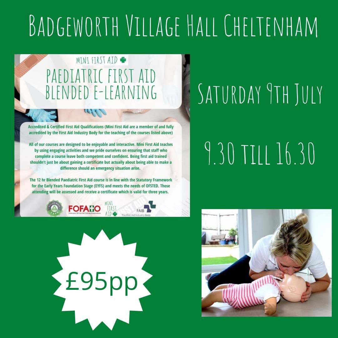 Our next Blended Paediatric First Aid course in Cheltenham has a few places left.
For more information or to book visit gloucestershire.minifirstaid.co.uk

#Cheltenham #Gloucestershire #Gloucester #Ofsted #EYFS #stroud