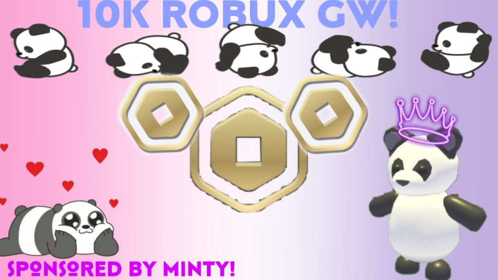 🐼 10K ROBUX GIVEAWAY 🐼
(Sponsored)

Rules ;
     ♡ follow <a href="/TheMintyRafeeq/">Minty 🎄</a> and me
     ♡ heart
     ♡ retweet
     ♡ comment when done

Ends when the amazing Minty decides

Goodluck 🖤