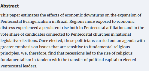 JEEA (@jeea_news) on Twitter photo Forthcoming article by <a href="/_FranciscoCosta/">Francisco Costa</a> <a href="/amarcantonio_jr/">Angelo Marcantonio Junior</a> and <a href="/RudiRocha_Econ/">Rudi Rocha</a> “Stop Suffering! Economic Downturns and Pentecostal Upsurge” <a href="/EEANews/">EEA</a> @OUPEconomics
Teaching slides available: eeassoc.org/teaching-mater…
doi.org/10.1093/jeea/j… Forthcoming article by <a href="/_FranciscoCosta/">Francisco Costa</a> <a href="/amarcantonio_jr/">Angelo Marcantonio Junior</a> and <a href="/RudiRocha_Econ/">Rudi Rocha</a> “Stop Suffering! Economic Downturns and Pentecostal Upsurge” <a href="/EEANews/">EEA</a> @OUPEconomics
Teaching slides available: eeassoc.org/teaching-mater…
doi.org/10.1093/jeea/j…