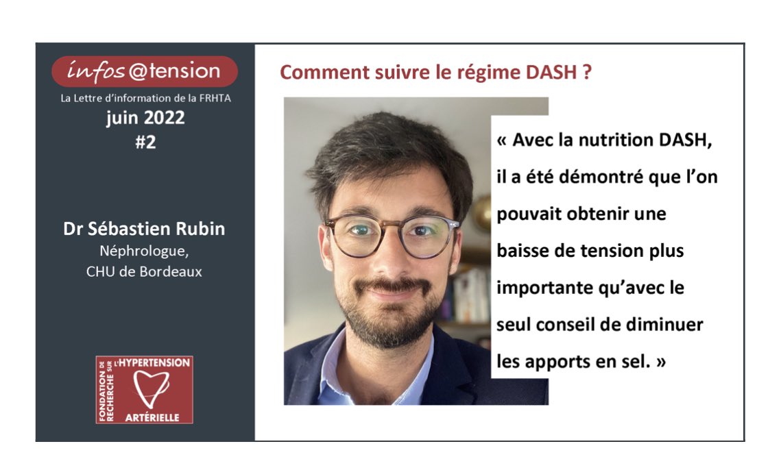 DASH est la nutrition qui a été la plus évaluée dans le monde. 
Elle permet de faire baisser la tension et diminuer les événements cardiovasculaires et est très simple à mettre en place !
Vous pouvez commencer dès ce matin ! 
👇👇
frhta.org/newsletter/?ut…