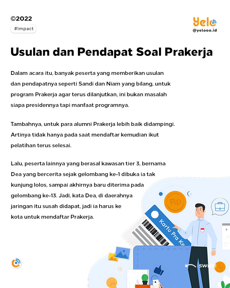 yelooo_id's tweet image. Program Prakerja memang mempunyai banyak manfaat, tapi ada juga peserta yang mengalami kendala pada program Prakerja ini.

Lalu, apakah Sobat YELO pernah mengalami kendala saat menjadi program Prakerja? yuk swipe ke kanan👉

#EmpoweringDigitalEconomy #ProgramPrakerja #YELO