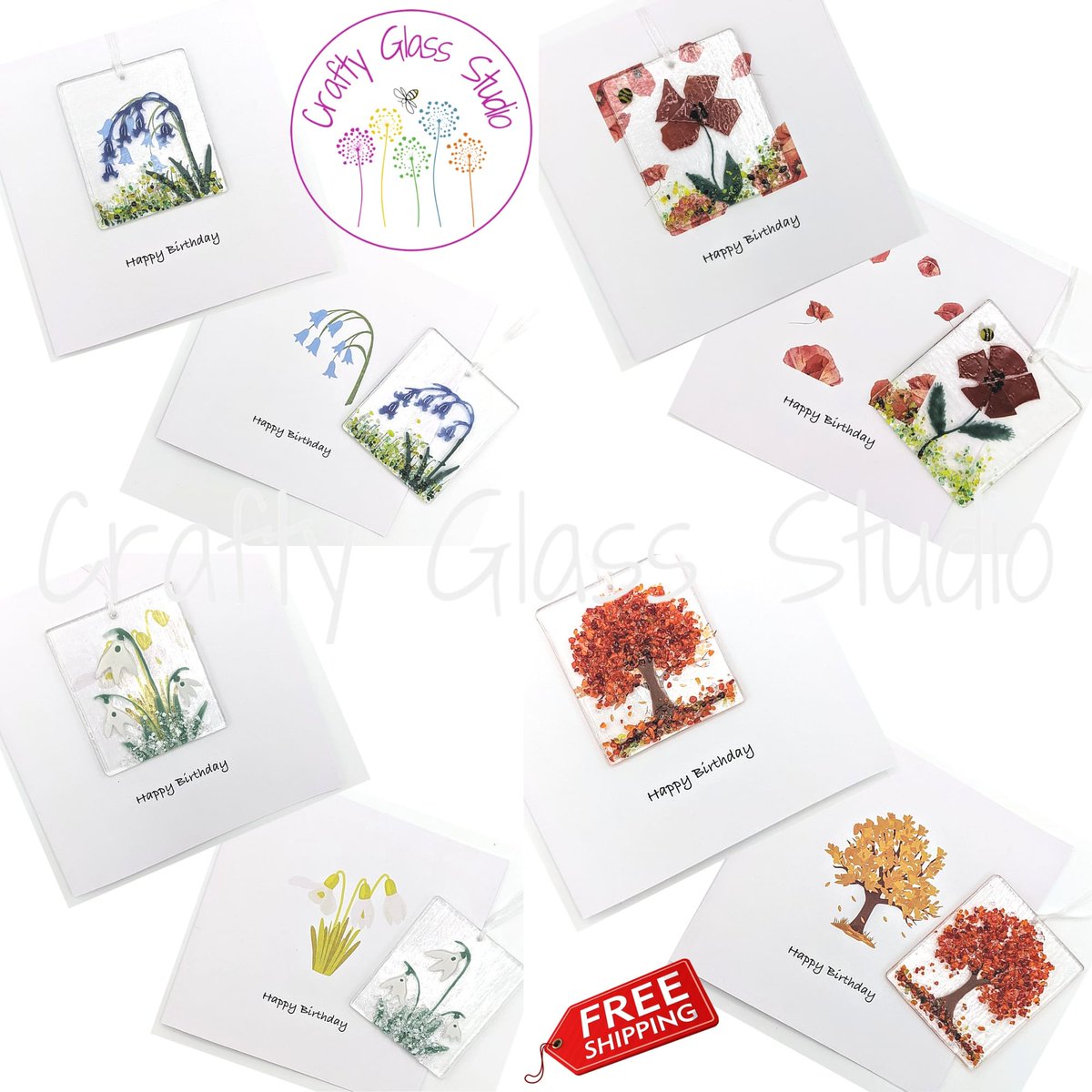 I have lots of new Light Catcher Keepsake cards that will be on my website later in the week. Bluebell, Snowdrops, Poppy &amp; Autumn tree. What should I try next? 🤔

#MHHSBD #EarlyBiz #SBS 

CraftyGlassStudio.co.uk