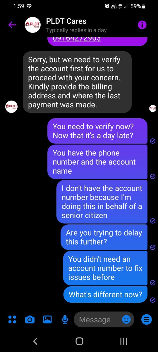 <a href="/PLDT_Cares/">PLDT Cares</a> Hey <a href="/PLDT_Cares/">PLDT Cares</a> what kind of service is this? It takes you a day to respond and now you ask for verification?