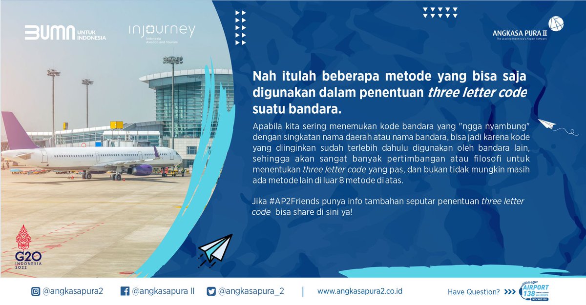 INJairports's tweet photo. #AP2Friends pasti tahu tentang three letter codes dong!?

Itu loh kode bandara yg terdiri 3 huruf. Nah berikut adalah beberapa cara yg dpt digunakan utk menentukannya.

Simak infografis berikut yaa..

#AngkasaPuraII
#InJourney
#BUMNUntukIndonesia https://t.co/SWr7BmRjJI