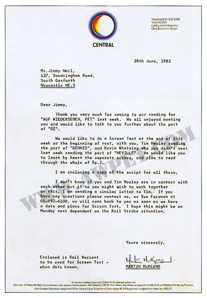 aufwiedpet's tweet photo. On this day in 1982, Central Television wrote to Jimmy Nail asking him to do a screen test with Tim Healy and Kevin Whately. The rest is history! @TheRealTimHealy @pastafa @kmckeand https://t.co/rBijEfZe3s