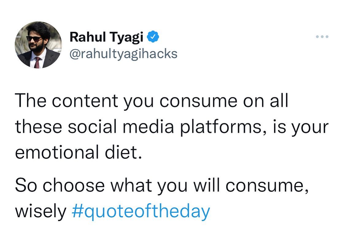 InnovatorSuresh's tweet image. The content you consume on all these social media platforms, is your emotional diet.

So choose wisely what will you consume
#EmotinalIntelligence