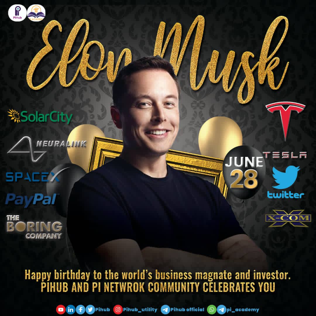 ShieldVentures's tweet photo. PiHub || Creating a Better World.
➖➖➖➖➖➖➖➖➖➖➖ ➖➖➖➖
It's a double celebration today. The 28th day of June (6.28) is derived from 3.14 × 2  which births June 28th (Pi2Day).
As we celebrate the Pi2Day, we also celebrate the birthday of the great investor, Elon Musk. https://t.co/5ED6ZGfth1