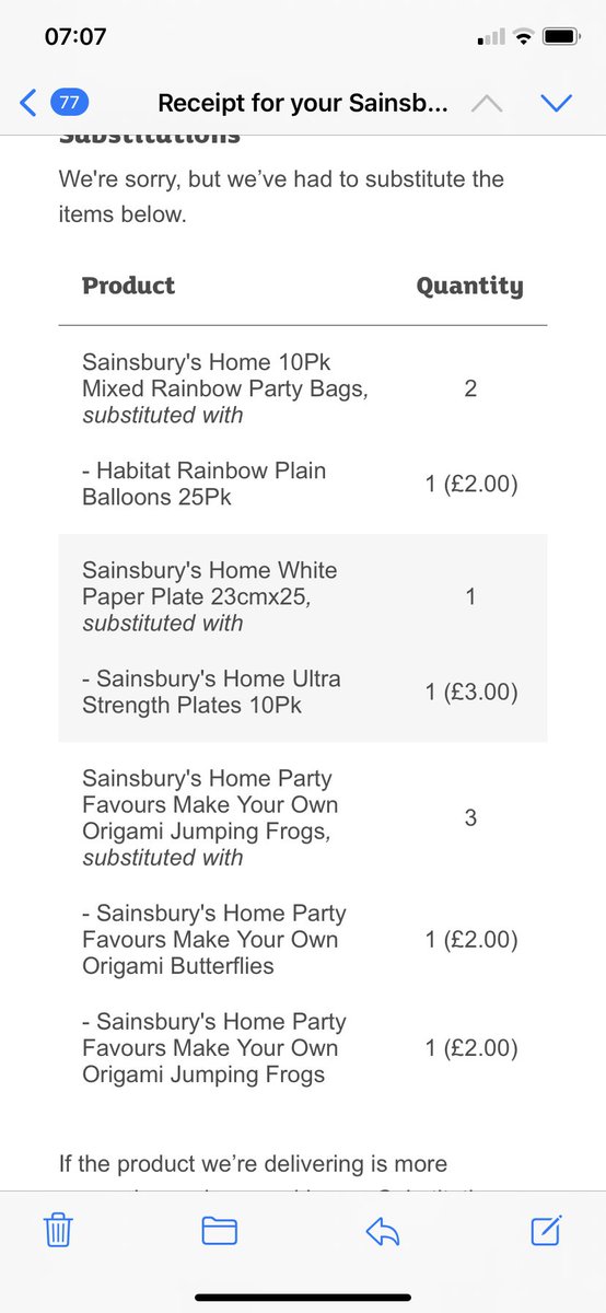 sawiukJ's tweet photo. @sainsburys really ? 20 party bags swapped to balloons. I need 20 plates swapped to 10? 🤔 https://t.co/s2FbfF7pdd