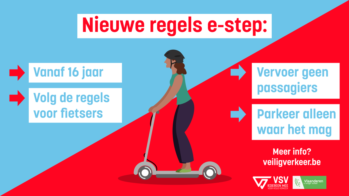 PolitieCARMA's tweet photo. 🛴 Vanaf vrijdag gelden er nieuwe regels voor e-steps:
☑️ Niet onder de 16 jaar 
☑️ Niet op het voetpad, volg de regels voor fietsers
☑️ Vervoer geen passagiers
☑️ Parkeer alleen waar het mag
#veiligverkeer #elektrischesteps #esteps https://t.co/nhqNWXSKgz