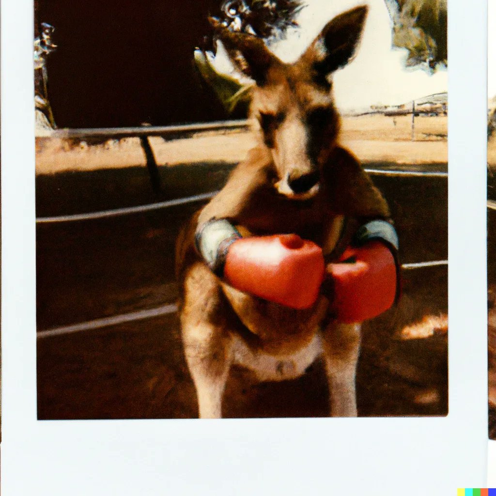 Arrie_2's tweet photo. A boxing kangaroo 🦘🥊🏆
.
All of these images were created 100% by artificial intelligence. With DALL·E from OpenAI 💯😵
No filters. No editing. 
.
#ai #polaroid #aiartcommunity #Australian #kangaroo #boxing 
.
https://t.co/2iSivDPqUZ https://t.co/qobLY9LFvC