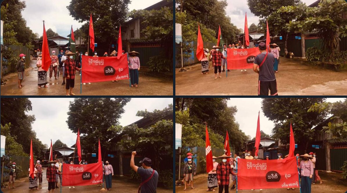 HazelybK's tweet photo. Multi-ethnic groups from Phakant rallied and took a stride with their great momentum to voice out their strong opposition towards military dictatorship.   #2022Jun28Coup #HelpMyanmarIDPs #WhatsHappeningInMyanmar https://t.co/NsWpAfKjpS