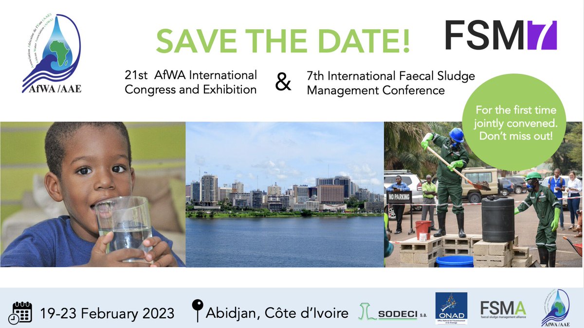 Tri_EHI's tweet photo. Busy the 19-23 of February 2023? Save the date, @fsm_alliance is hosting FSM7 in Abidjan along with the 21st AfWA Congress! 

FSM conferences are a highlight of our year - to learn about the latest and greatest in 💩, and to reconnect with old and new friends. 

#TEPartners https://t.co/tfUQJLqjqF