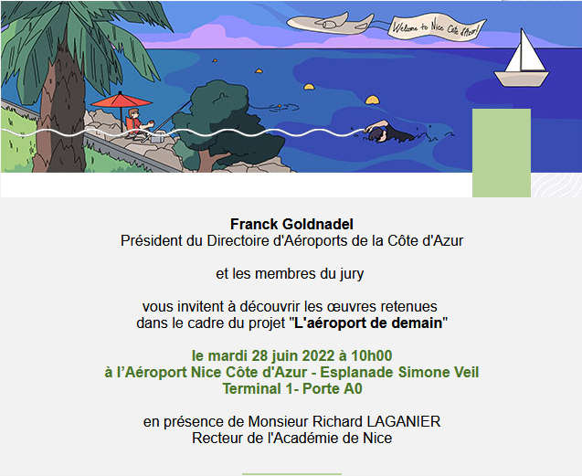 Aujourd'hui, à 10h, inauguration du projet " L'aéroport de demain " à l'Aéroport de Nice Côte d'Azur.
Exposition d'une exceptionnelle création artistique de  150 mètres sur le Mur des pétroliers, par les élèves d'option #ArtsPlastiques du lycée International de Valbonne. 👏👏👏