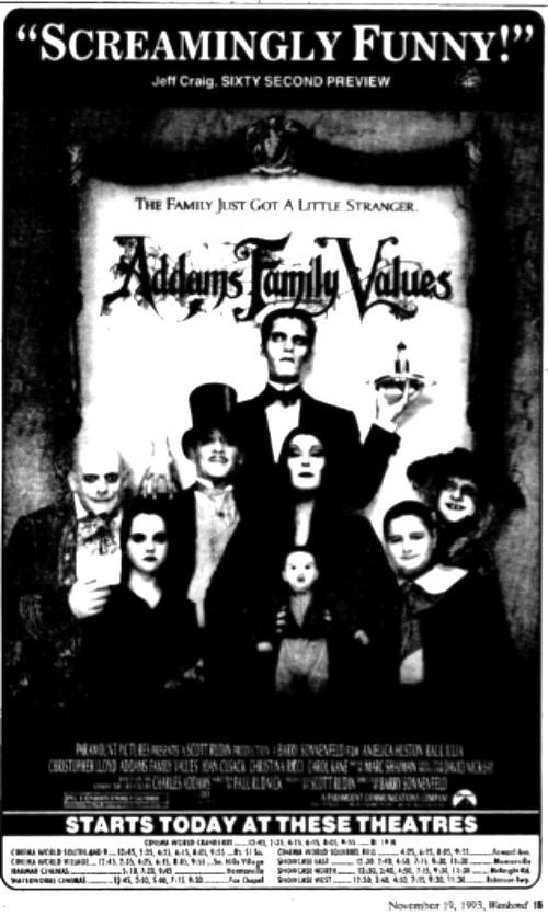 Joek72's tweet photo. Remains of The Day Opened in Pittsburgh on November 19th 1993. Other Movie Ads that were in The Pittsburgh PG that Day Included. #MrsDoubtfire #TheNightmarebeforeChristmas #AdamsFamilyValues #TheRemainsofTheDay #Pittsburgh #FilmTwitter  #TCMParty https://t.co/jjXxoK7u1D