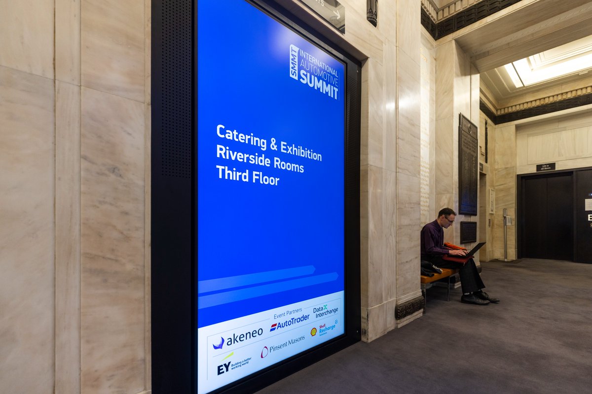 SMMT's tweet image. All set for #SMMTSummit today at @TheIET ready to hear from senior level representatives from across the breadth of the industry, focusing on sustainability, competitiveness, future workforce requirements and retail.