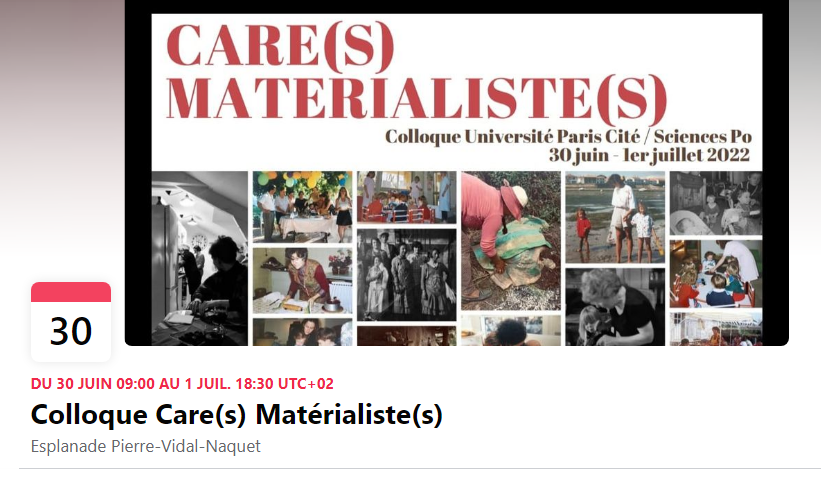Ecole de la Recherche ScPo (Ex-Ecole doctorale) (@ed_sciencespo) on Twitter photo Colloque « Care(s) matérialiste(s) » Université Paris Cité/Sciences Po - 30 juin-1er juillet. Contact : caresmaterialistes@gmail.com ➡️Consultez le programme : drive.google.com/file/d/1Phi0ai… Colloque « Care(s) matérialiste(s) » Université Paris Cité/Sciences Po - 30 juin-1er juillet. Contact : caresmaterialistes@gmail.com ➡️Consultez le programme : drive.google.com/file/d/1Phi0ai…
