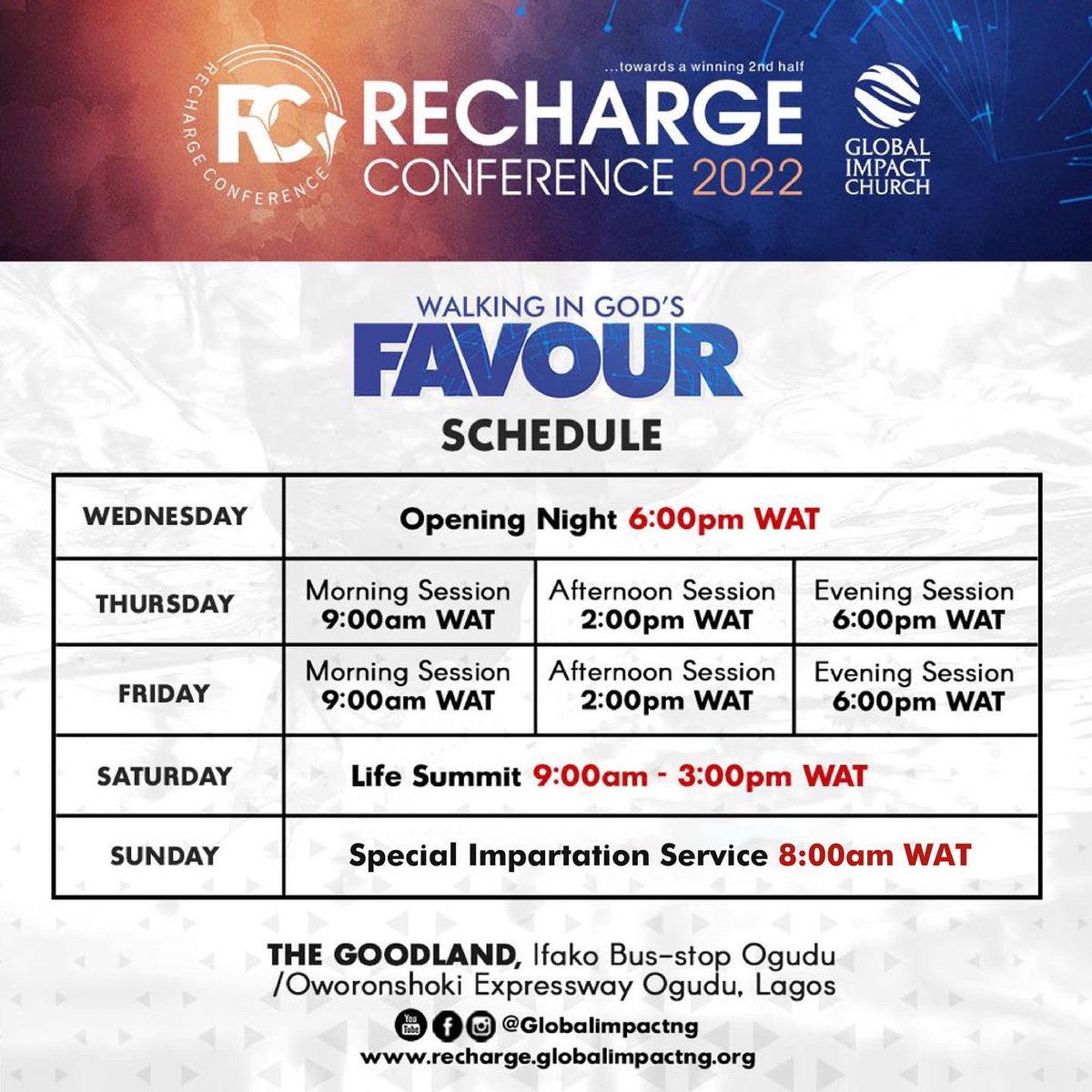 God is ready to do amazing things in the next six (6) months

I want to specially invite you to #RechargeConference2022
It will set the pace for the most exciting and fulfilling 2nd half of 2022
#RC2022 #RechargeConference