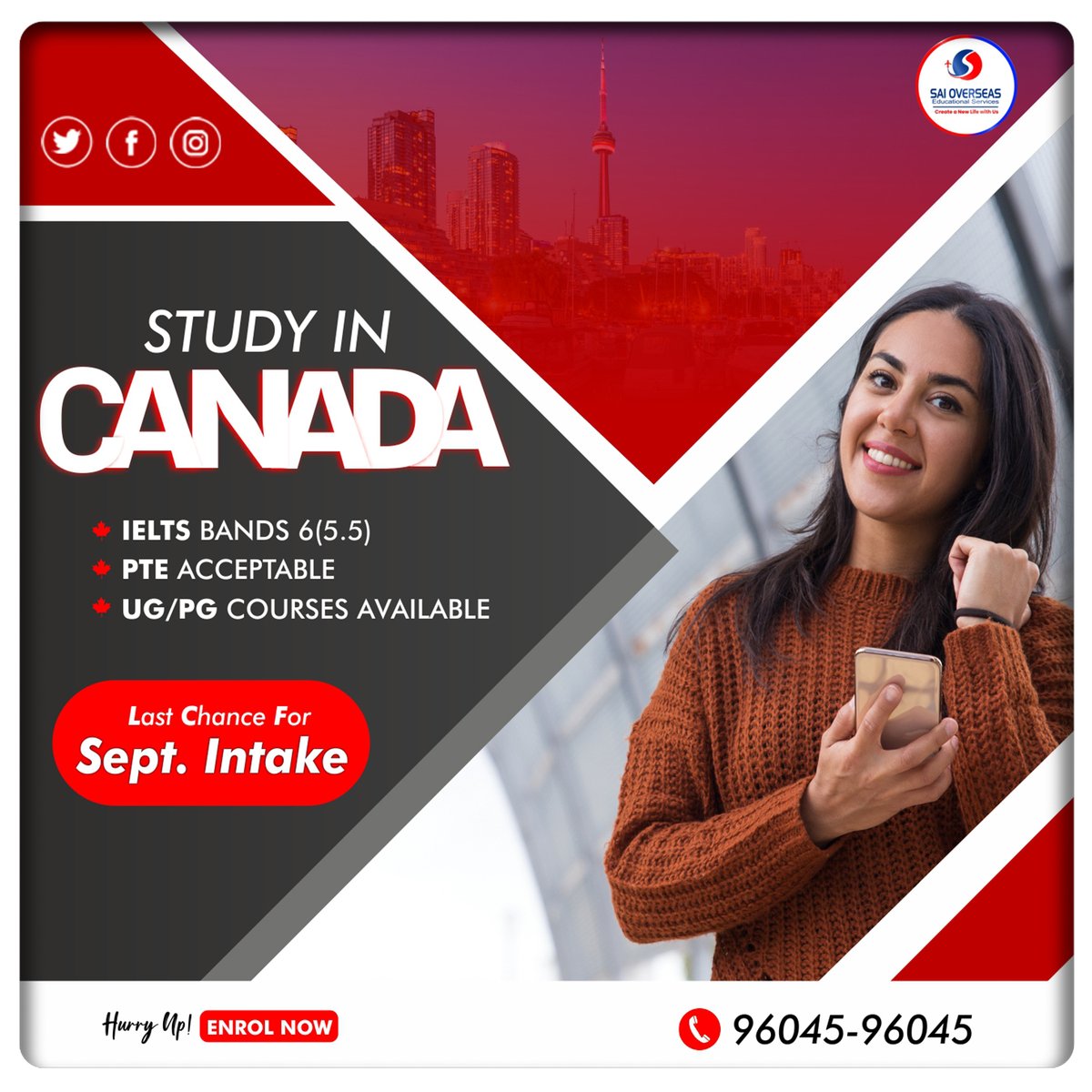 🇨🇦🇨🇦 Last Chance To Apply Canada Study Visa For Sept 2022 Intake.
💢 IELTS 6 (5.5) Bands
💢 PTE Acceptable
💢 UG/PG Courses Available

Hurry Up! Enrol Now : 📞 96045-96045

#canadavisa #SeptIntake #abroadeducation #canadastudentvisa #immigrationservices