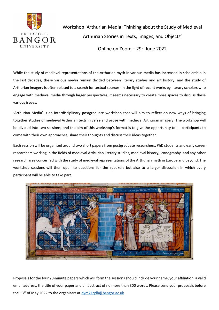 ArthurianMediaW's tweet photo. @palmcoastguy Thank you for your interest in the workshop, please do send us an email (the address is in the call for papers below), and we will send you the link! https://t.co/CjNRGNjRZS