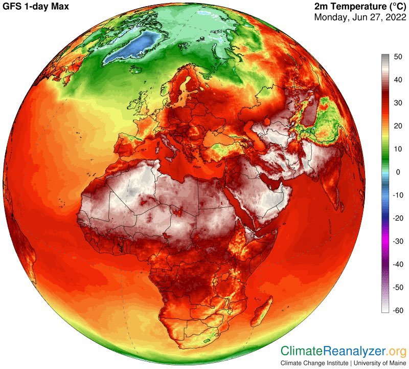 Florence, Naples and Rome all had their hottest June days ever yesterday. Rome peaked at a ridiculous 40.7C (105.3F) tying its hottest day ever. The summer of exceptional heat continues in Europe.