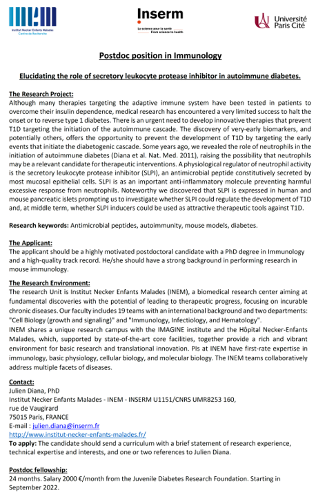 Open postdoc position: our group is recruiting a postdoc for two years to work in the field of antimicrobial peptides and autoimmune diabetes.