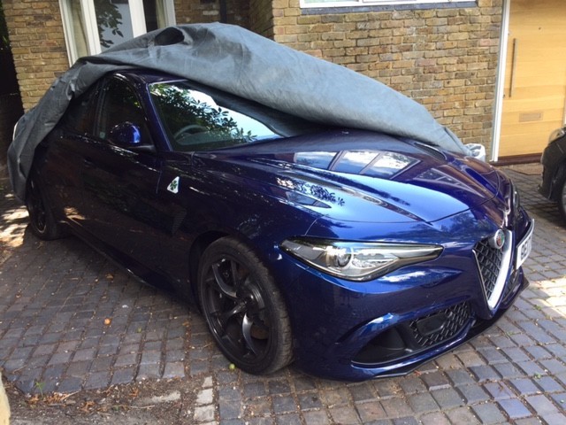 Alfa Romeo Giulia Quadrifoglio, uncovered. #carcover #coveryourcar #alfaromeo #giulia #stormforce #sthelensbusiness