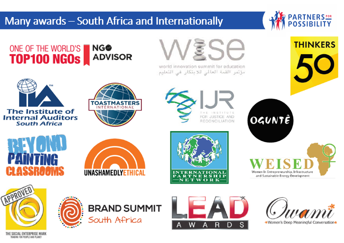 PfP4SA's tweet photo. We are proud of every award we have received over 12 years - because each one of these created an opportunity for us to talk to people about the work of #PartnersforPossibility.
This is how we have been able to recruit more than 1,600 business leaders to partner with principals https://t.co/cMHFE9l3Ja