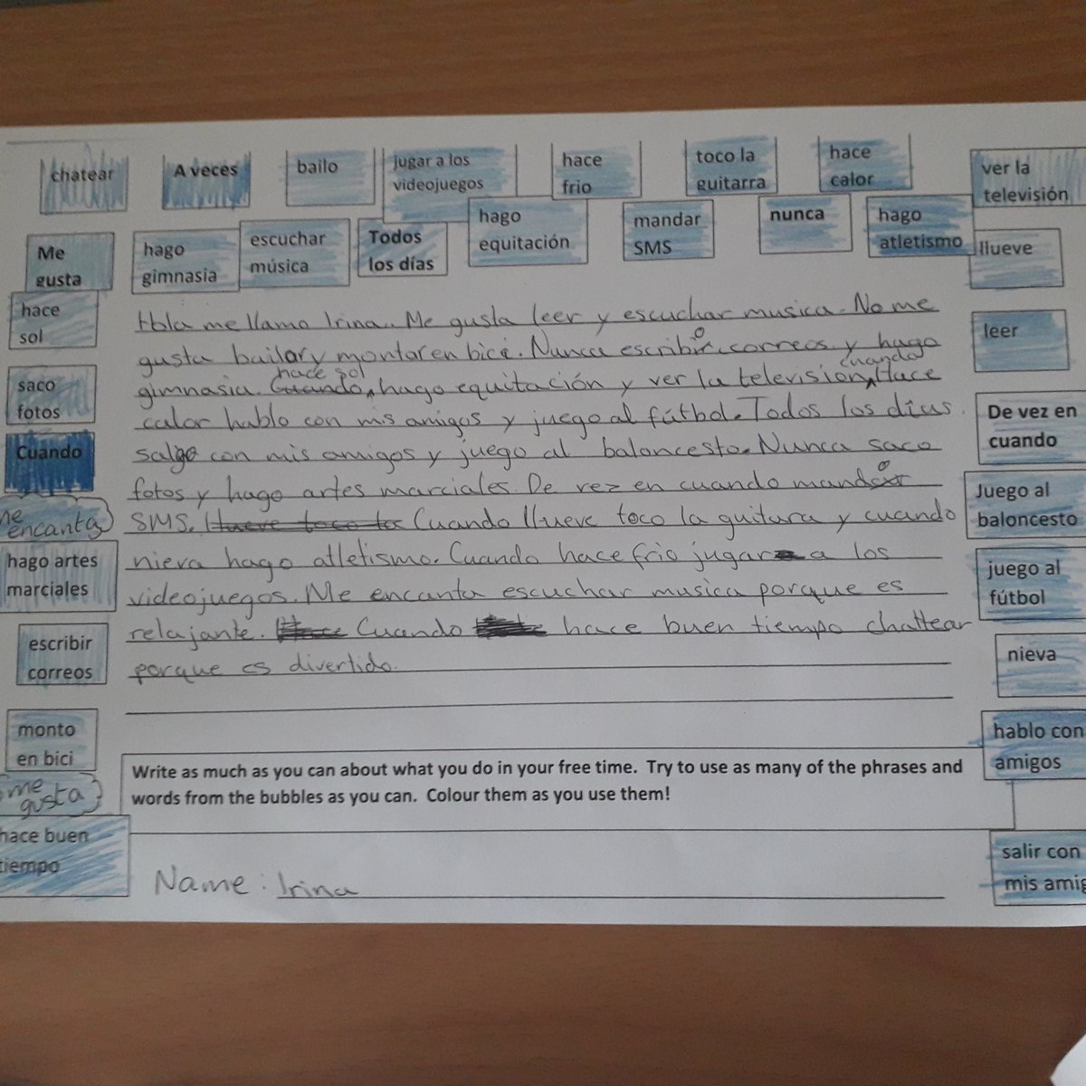 languagesatbhs's tweet photo. S2 Spanish were writing yesterday about their free time using the chunking method, and coloured pencils.  Way to go S2 #smashedit https://t.co/AiOF8IL7JN