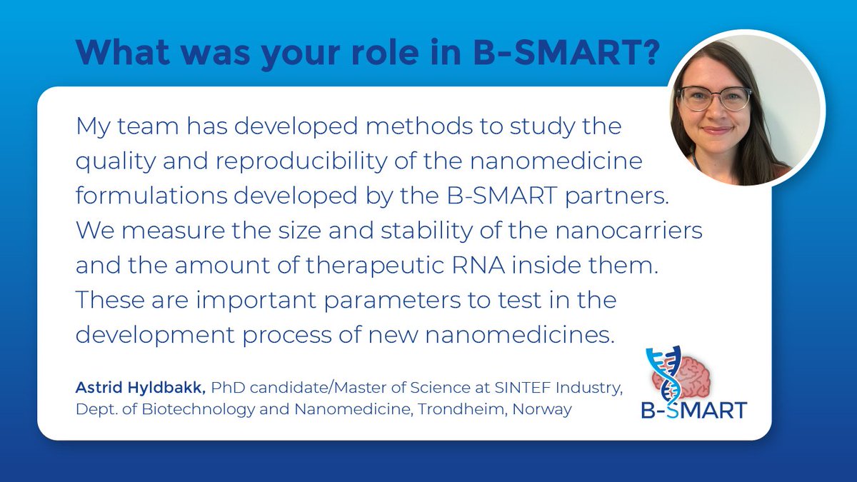 Today, we are happy to share with you another success story from the B-SMART project: Astrid Hyldbakk from <a href="/SINTEF/">SINTEF</a> has a lot to say about #BSMART and her work in the project. #RNA #nanomedicine #EUfunded