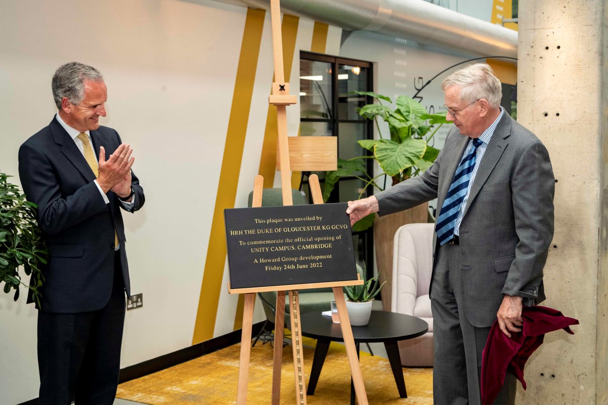 UKSPA's tweet image. HRH The Duke of Gloucester visited #UnityCampus, Cambridge’s new urban innovation district to celebrate its existing innovative community &amp;amp; mark the next stage of campus development. Read more - ukspa.org.uk/hrh-the-duke-o… #ukspa #scienceparks #science #innovation #HowardGroup