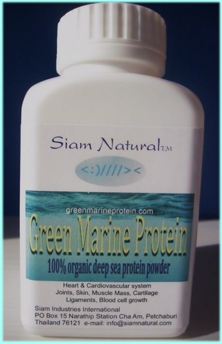 GMP is a new organic whole fish isolate w/92% protein, 7.9% collagen, 8.2% pure fish calcium from an innovative powdered process w/out the use of harmful chemicals w/18 amino acids &amp; 11 minerals comes in 1oz &amp; 100 gram sachets, single lbs or 500 mg v-caps greenmarineprotein.com