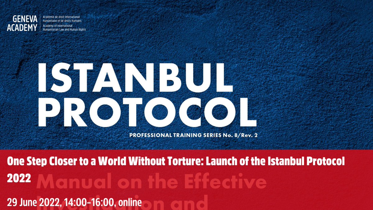It's tomorrow! Join us online for the launch of the updated #IstanbulProtocol, the global standard for the effective investigation & documentation of #torture and other forms of #illtreatment. With @mbachelet & many other experts! Learn more & register: bit.ly/3NFJBwJ