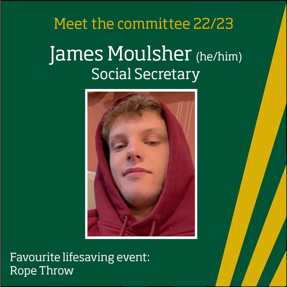 And last but not least we have our Social Secretary, James! 

We can’t wait to see what socials James has planned for this year!
💚💛💚💛

#weareuon #greenandgold #lifesaving #committee #socialsec 
<a href="/UoNSport/">University of Nottingham Sport</a> <a href="/BULSCA/">BULSCA</a>