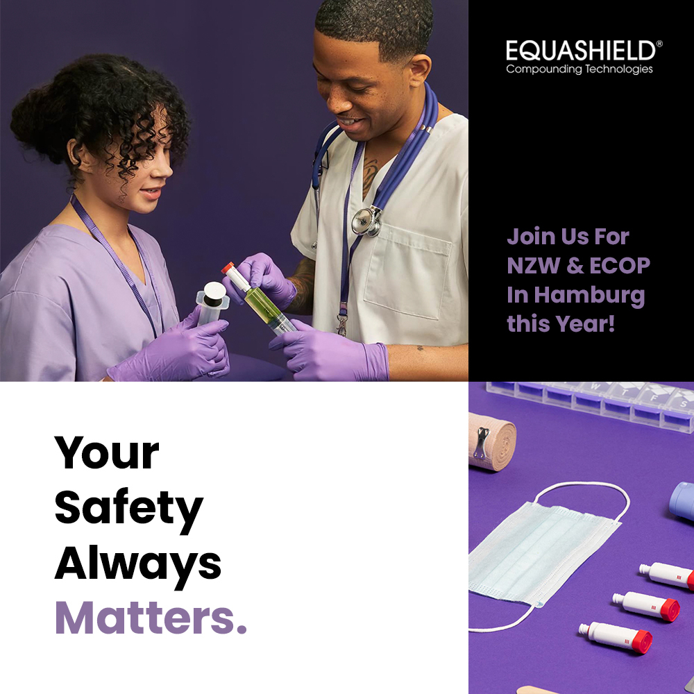 Equashield's tweet image. Equashield is presenting at the  NZW &amp;amp; ECOP in Hamburg between 30 June to 2 July. 
Join us at Booth 7.2 to learn how we can assist in protecting your pharmacy staff and increase efficiency. 
#NZW #ECOP #HazardousDrugs #Safety