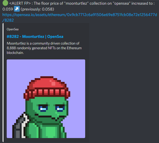 Track_My_Assets's tweet photo. New feature available at https://t.co/NaqpmByp8G 🚀

✅Receive the #NFT link that moved the #FloorPrice as an alert.
✅For @OpenSea, @MagicEden and @LooksRare
✅Alert on Discord, Telegram and by mail.

Do it for free at https://t.co/NaqpmByp8G. https://t.co/k469JfRKd0
