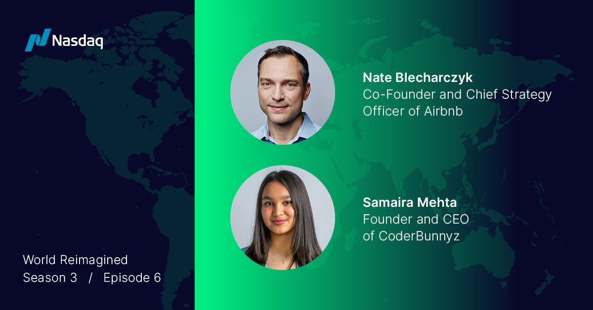 Nasdaq's tweet image. Which is harder to change: Someone’s world or someone’s mind?

@Airbnb Chief Strategy Officer &amp;amp; Co-founder @nathanblec and @CoderBunnyz CEO and Founder Samaira Mehta discuss disruptive innovation with Host @gmukunda.

Listen to @Nasdaq’s #WorldReimagined: spr.ly/6012zcFFy