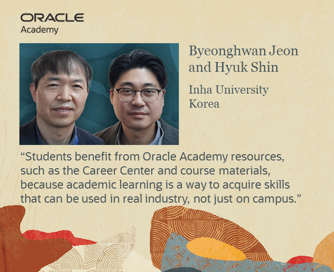 OracleAcademy's tweet photo. #TechTuesday! Our new @OracleAcademy member spotlight is on these outstanding #InhaUniversity faculty teaching #computerscience with a focus on #artificialintelligence at a #Korea top engineering university’s #AI Convergence Research Center. Read > https://t.co/S9u5Z8oyok https://t.co/9yGjfQsHvK