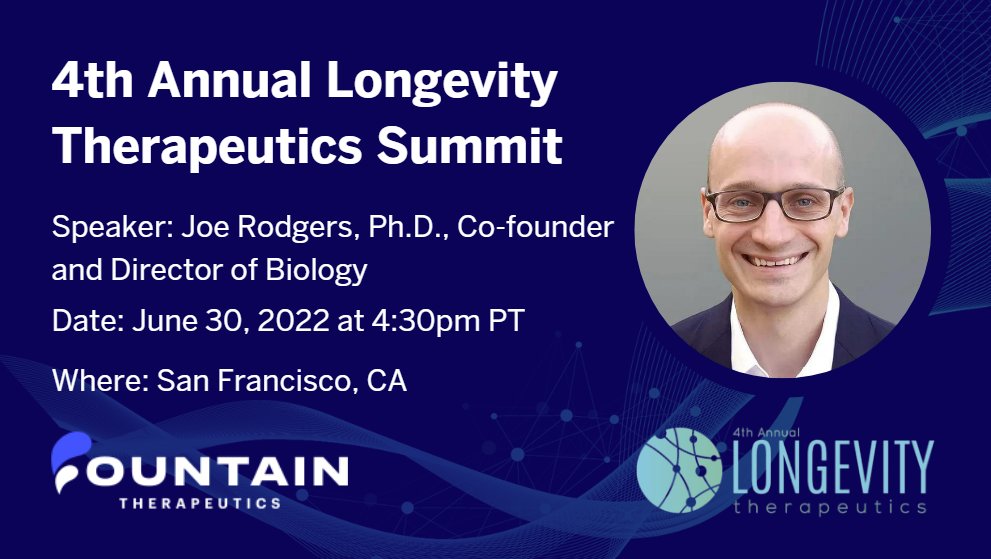 Our Co-founder and Director of Biology, Joe Rodgers, Ph.D. will be presenting at this year’s Annual Longevity Therapeutics Summit! Tune in to hear him discuss the use of #AI in drug discovery &amp; development for diseases of aging: bit.ly/3mhPGnB