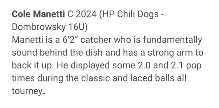 Cole Manetti (@colemanetti) on Twitter photo Thank you! <a href="/PSBaseballinc/">Prospect Select</a>
hit .474 8rbis 1.167 OPS this week thru 8 gp. 3/4 runners thrown out
‼️1.95 IN-GAME POP TIME‼️
<a href="/HP_Uncommitted/">Home Plate Uncommitted</a> <a href="/SM_Baseball/">Starr's Mill High School Baseball</a> <a href="/GABBALLRecruits/">GABaseballRecruits</a> <a href="/RyanDanbury/">MrDanbury</a> <a href="/TuckerGoOwls/">Derrick Tucker</a> <a href="/rhennon10/">Rodney Hennon</a> <a href="/bradstromdahl/">Brad Stromdahl</a> <a href="/Mmetcalf32/">Mike Metcalf</a> Thank you! <a href="/PSBaseballinc/">Prospect Select</a>
hit .474 8rbis 1.167 OPS this week thru 8 gp. 3/4 runners thrown out
‼️1.95 IN-GAME POP TIME‼️
<a href="/HP_Uncommitted/">Home Plate Uncommitted</a> <a href="/SM_Baseball/">Starr's Mill High School Baseball</a> <a href="/GABBALLRecruits/">GABaseballRecruits</a> <a href="/RyanDanbury/">MrDanbury</a> <a href="/TuckerGoOwls/">Derrick Tucker</a> <a href="/rhennon10/">Rodney Hennon</a> <a href="/bradstromdahl/">Brad Stromdahl</a> <a href="/Mmetcalf32/">Mike Metcalf</a>