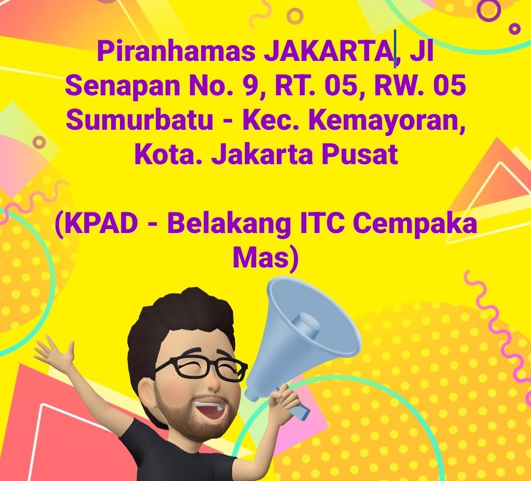 1-4 Juli 22 (Jum'at-Senin) - All New Piranhamas di :

Piranhamas Jakarta 
Jl Senapan No. 9
RT. 05, RW. 05
Sumurbatu - Kec. Kemayoran
Kota. Jakarta Pusat

(KPAD - Belakang ITC Cempaka Mas)